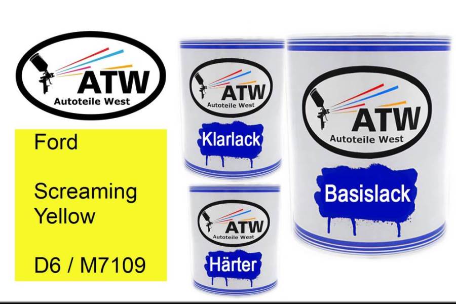 Ford, Screaming Yellow, D6 / M7109: 1L Lackdose + 1L Klarlack + 500ml Härter - Set, von ATW Autoteile West.